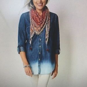 J. Jill Denim Indigo Dip Dye Ombre Tunic Top Small